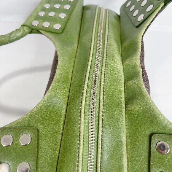 Matt & Natt Anthropologie Green Faux Leather Brown Studded Handbag Studded - Picture 10 of 13